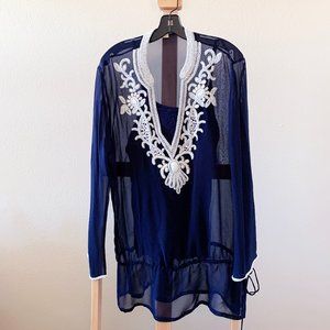 Boston Proper Sheer Navy Top